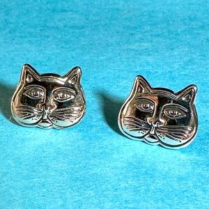 Laurel Burch Earrings Silver-tone Kitty Cat Heads Pierced Studs and SO Fun- Meow